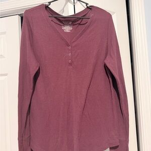 Time and Tru Waffle Knit Henley Long-Sleeve Top - Plum